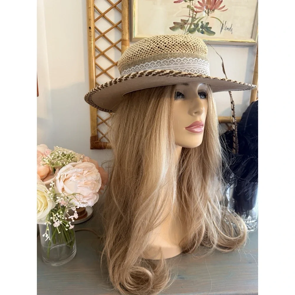 Ahead Fine Hats Headgear Unisex Two Tone Straw Golf Hat Fedora S/M Vintage Retro